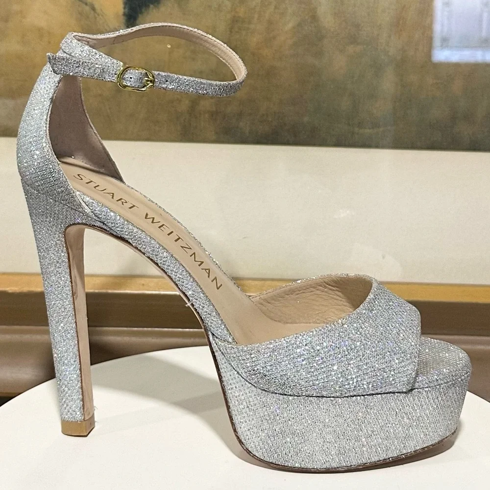 🌹STUART WEITZMAN🌹 Disco Platform Sandal In Silver Size: 9.5